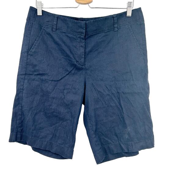 Ann Taylor‎ Womens Summer Casual Linen Blend Chino Bermuda Shorts Size 8 Navy - Picture 1 of 7